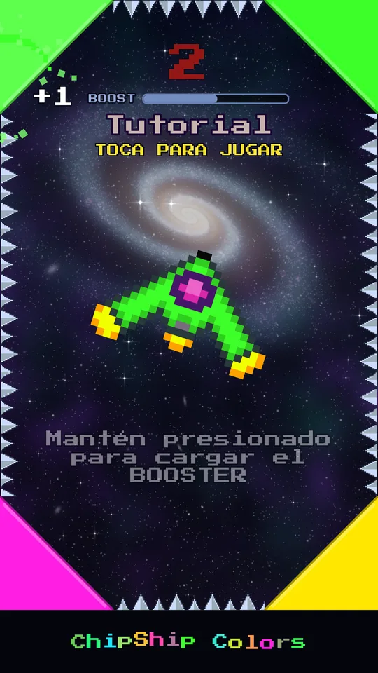 Tutorial screen with the hint “Hold to charge the BOOSTER”.